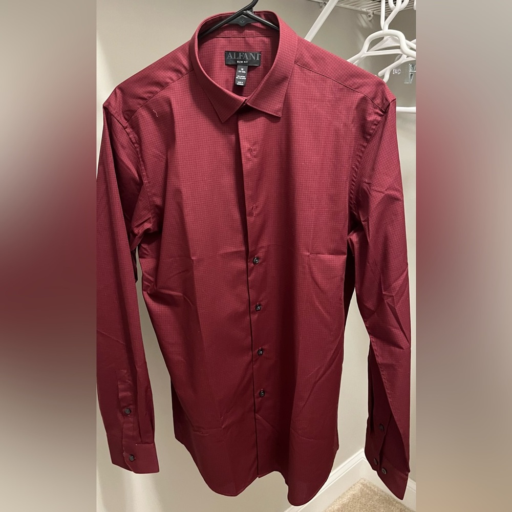 Alfani Mens Slim Fit Dress Shirt Burgundy Red